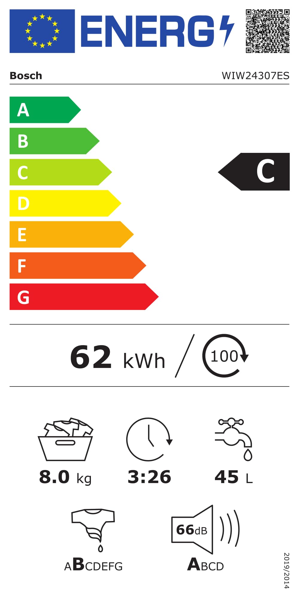 Bosch Lavadora Integrable, 60 cm, 8 kg, Serie 6, EcoSilence, Blanco, WIW24307ES