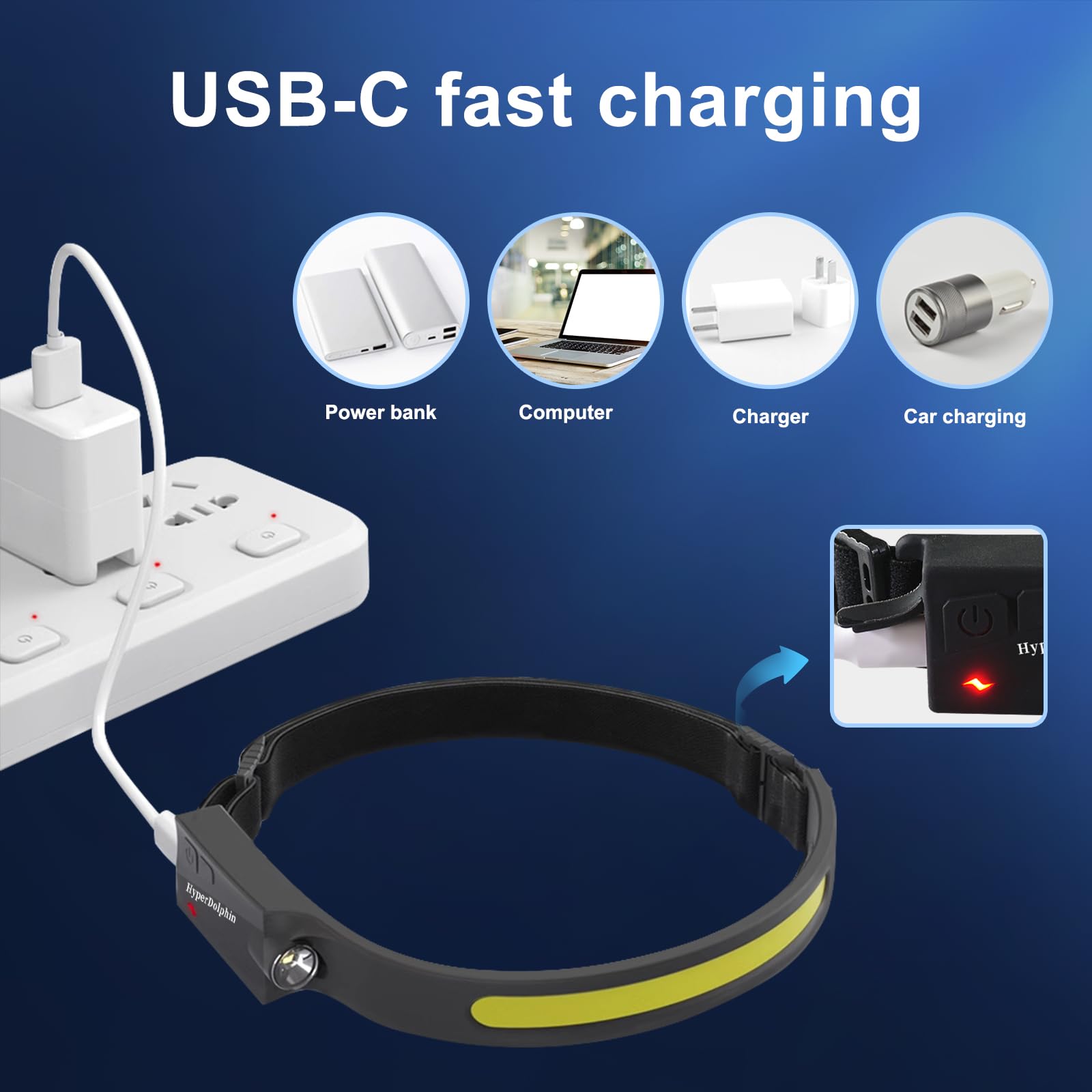 Linterna frontal LED recargable, 500 lúmenes, impermeable, haz ancho de 230°, USB-C ligero, cómodo y largo tiempo de funcionamiento, perfecto para camping, senderismo, correr, pesca, reparaciones y