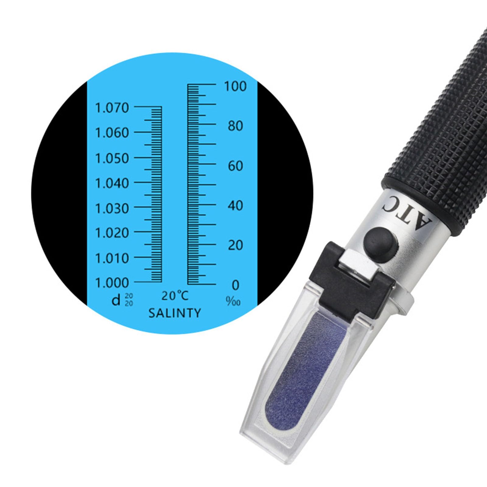 Medidor de concentración de sal de agua de mar, refractómetro de salinidad 0 a salinómetro 1.000-1.070 para acuario, refractómetro portátil de salinidad de mano