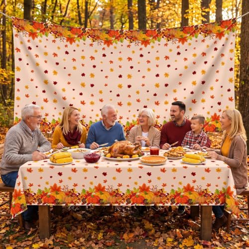 3 Pcs Thanksgiving Tablecloth, Plastic Disposable Fall Table Cloth, Autumn Pumpkin Maple Leaves Friendsgiving Table Cover for Harvest Festival Fall Thanksgiving Party Decorations, 54 x 108 Inch - image 5