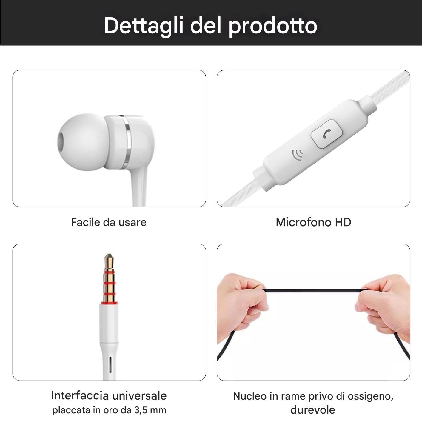 Generico Auricolari cablati, cuffie cablate | Telefoni auricolari con cavo | Auricolare a cavo Boost da 3,5 mm per la musica per allenamento per aerei da viaggio da viaggio