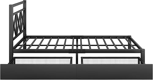 Miniatura 5 de ODC Base de cama de plataforma de metal de tamaño matrimonial con 2 cajones de almacenamiento marco de cama matrimonial de metal resistente con