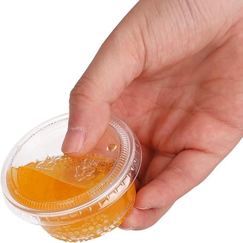 Miniatura 2 de FULING Paquete de 200 recipientes de plástico pequeños de 2 onzas con tapas, vasos de gelatina, tazas de condimentos para preparación de comidas,