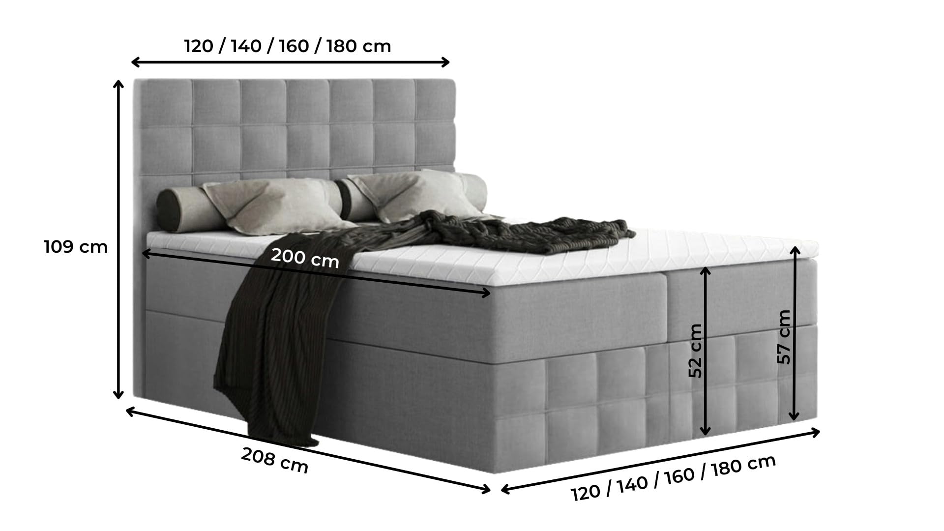 Generisch Moderne Boxspringbett MERA Premium Bett mit Bettkasten Ziernähten Bonell Matratze H3 Federkern Topper Polsterbett Doppelbett Schlafzimmer (Beige - Aura 01, 120 x 200)
