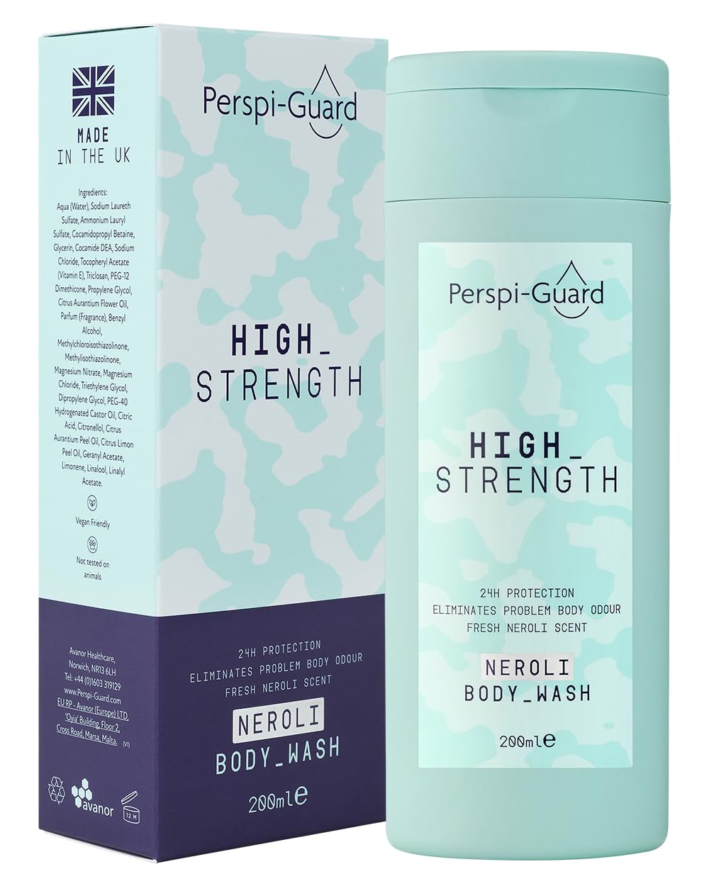 Perspi-Guard High Strength Body Wash for Women & Men | Neroli Scented Body Wash, 24H Protection for Bromhidrosis, 200 ml