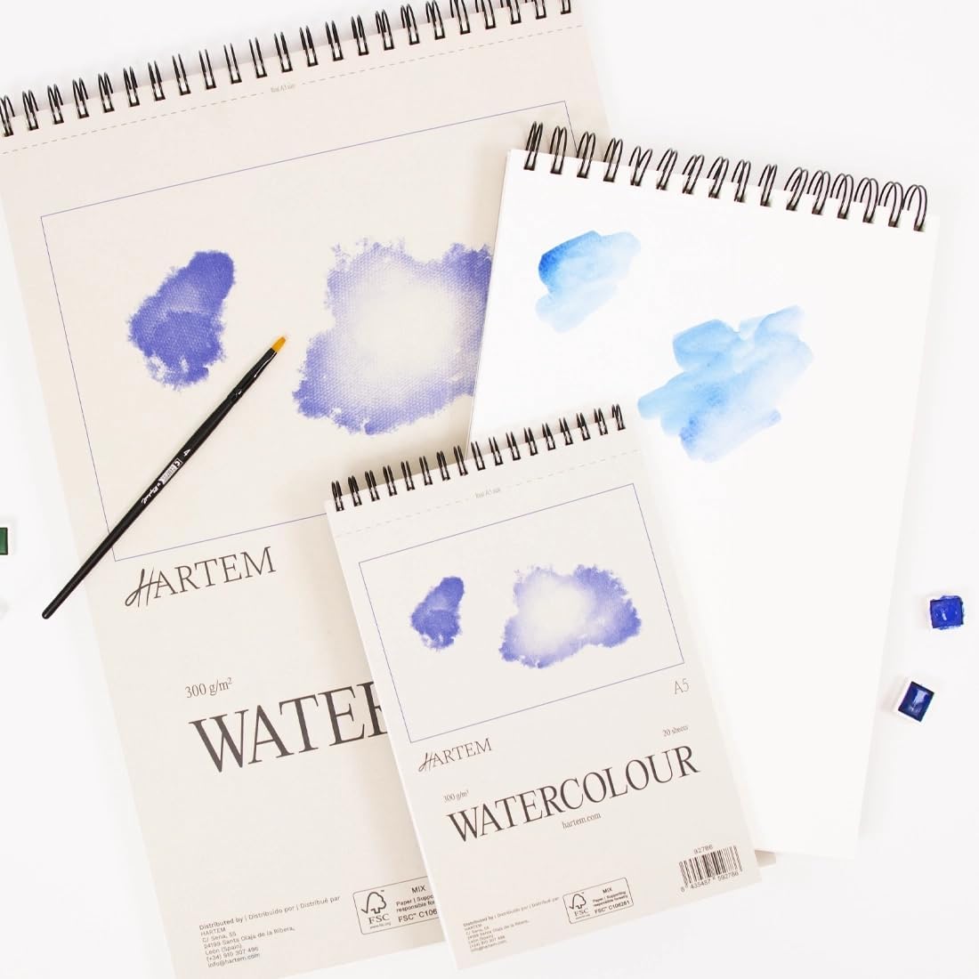 Hartem - Watercolor Paper | Wirebound Pad of 30 Sheets | 300g/m2 Weight | Size A3 (29,7 x 42 cm) - Artist Paper for Adults and Students - Watercolors, Mixed Media, Markers and Art Journaling