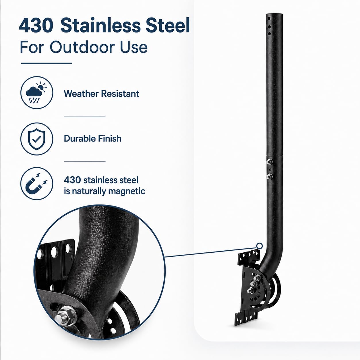 Kit Support d’Antenne Mural 33 cm avec Tube d’Extension 35,5 cm, Mât en J Réglable, Fixation Extérieure Noire pour Antenne TV, Pont WiFi, Point d’Accès, Station Météo