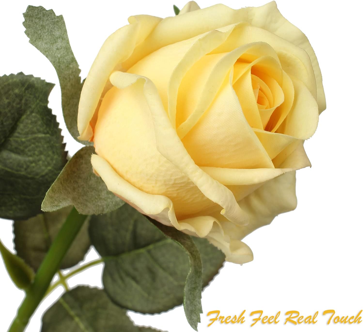 Artificial Realistic Roses Yellow Flowers 24" Real Touch Silk Roses Bouquet Long Stems Rose for Flower Arrangement Fake Roses Decor for Home Party Wedding Table Centerpieces Roses Realistic - 5 Pcs - Image 2