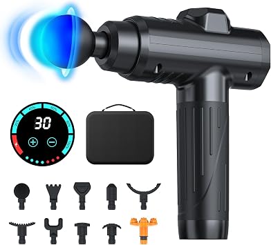 Massage Gun Deep Tissue, Portable Muscle Device with 10 Massage Heads, 2026 Massager 30 Speeds with LCD Touch Screen, Featuring Quiet Glide Technology with Carry Case