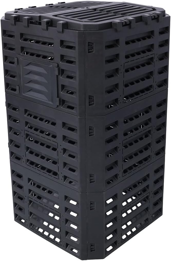 Garden Composter Bin,132 Gallon Large Outdoor Compost Bin, Composter Fast Create Fertile Soil Aerating Box with Snap-on Top Lid and Aeration System, for Garden, Kitchen, and Yard Waste, Black,13