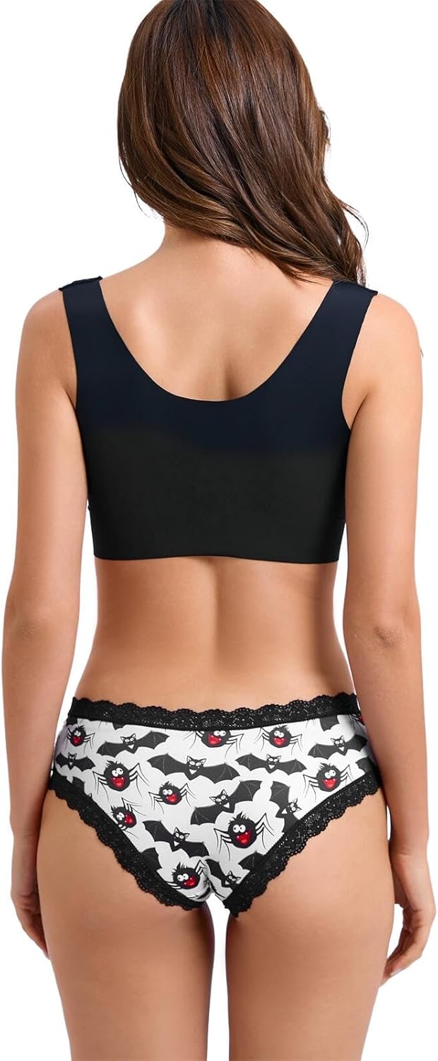 Morvia 10pcs Women's Gothic Contrast Lace Halloween Skull & Rose Print Hipster Panties Assorted Styles - Image 4