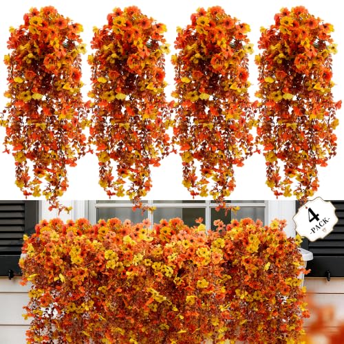 ColoPlay Artificial Mums for Outdoors Fall Decor, Faux Fake Hanging Flowers