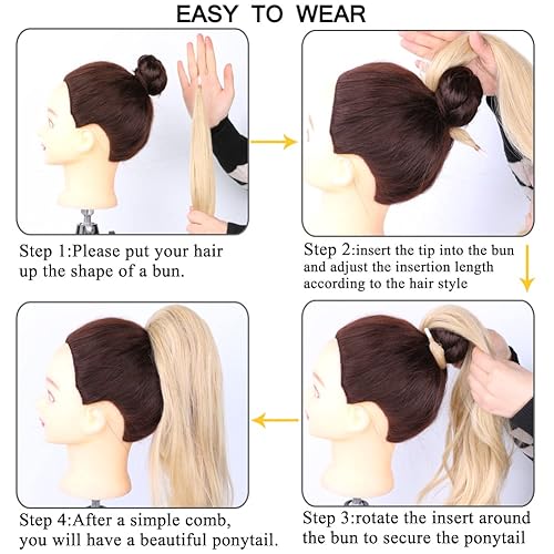Miniatura 5 de Cola de caballo flexible envolvente de 32 pulgadas de longitud, extensiones de cola de caballo sintéticas rubias para mujer, uso diario (3025)