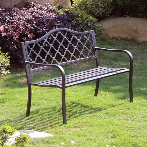 Banc de jardin extérieur en acier noir avec accoudoirs pour parc et porche