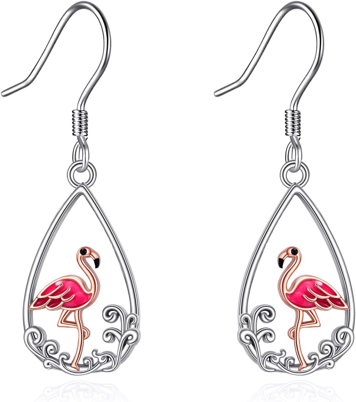 Pink Flamingo Earrings for Women Sterling Silver Animal Dangle Drop Earrings Lightweight Glitter Flamingo Jewelry Birthday Gifts for Wife