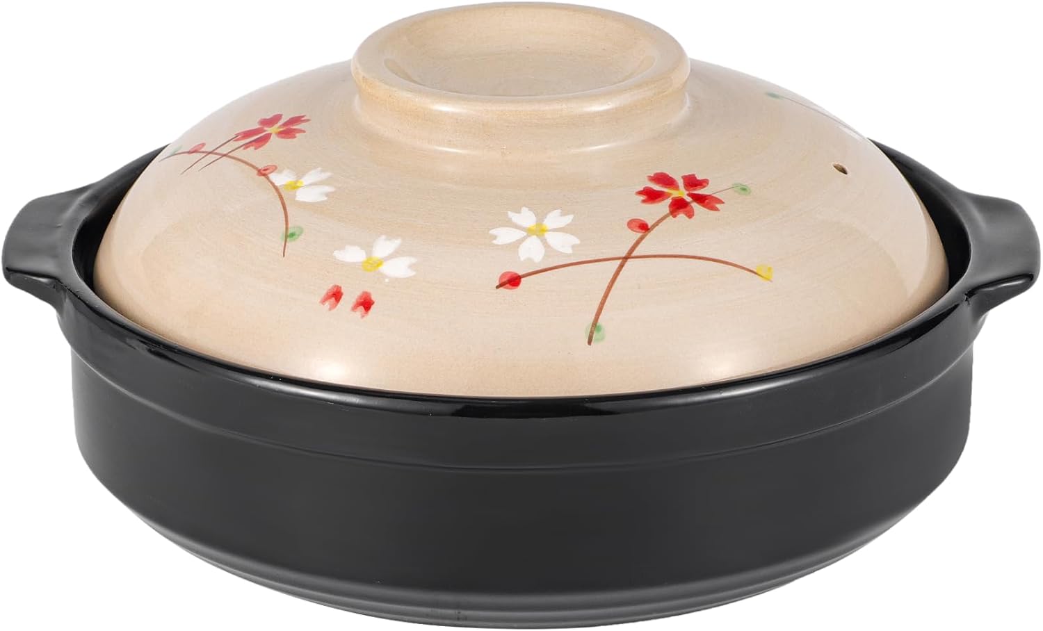 Japanese Donabe Clay Hot Pot, Plum Blossom Design, Ceramic Earthenware Casserole, Shabu shabu Hot Pot Sukiyaki (Cherry Blossoms, 74 fl oz (10"Dia))