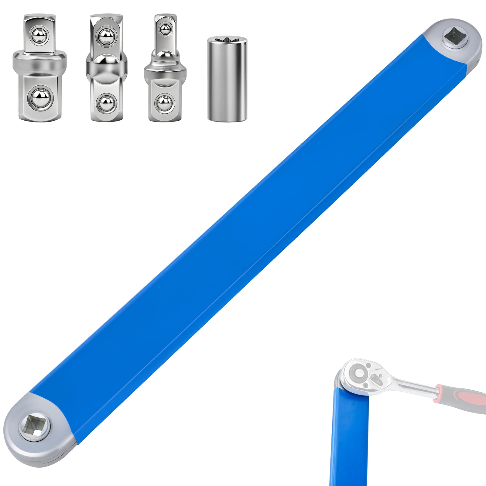 Klucz przedłużający do szczelnego zasięgu - 3/8 cala klucz przedłużający z przesunięciem udarowym narzędzie z 1/5.1 cm, 1/10.2 cm i 3/20.3 cm kwadratowe adaptery napędowe - uniwersalny klucz