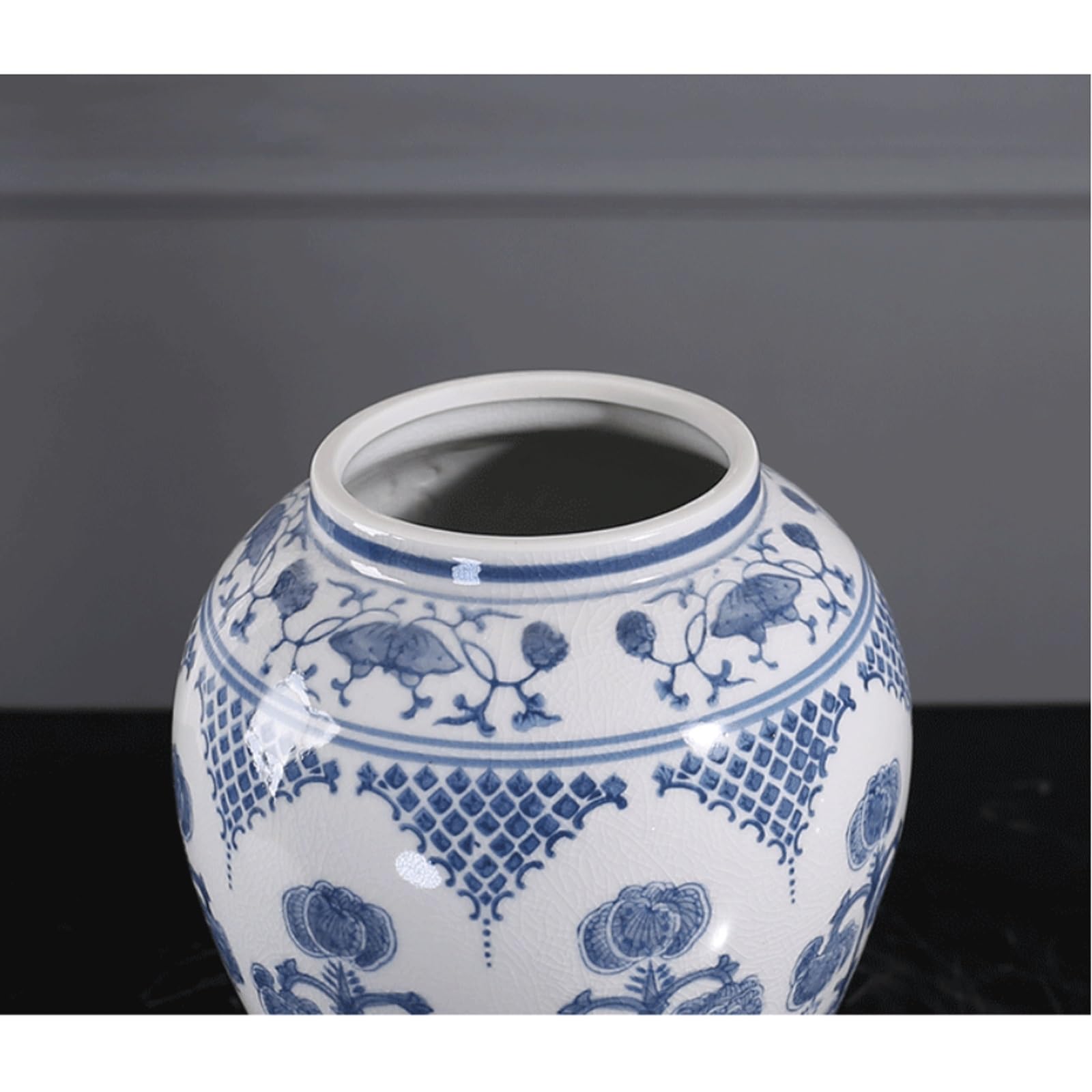 Niebiesko-biały porcelanowy słoik na imbir z pokrywką, dekoracyjny ceramiczny słoik w stylu chinoiserie, do przechowywania herbaty, klasyczny chiński wazon do kominka(S)