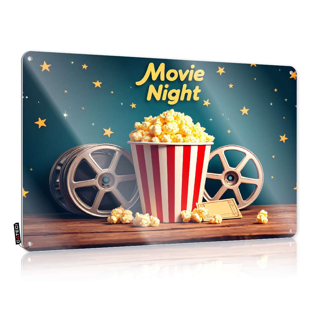 Flags For Bedroom Movie Night Popcorn And Film Reels Tin Sign Teen Room Decor Teen Boy Room Decor(20X30CM)