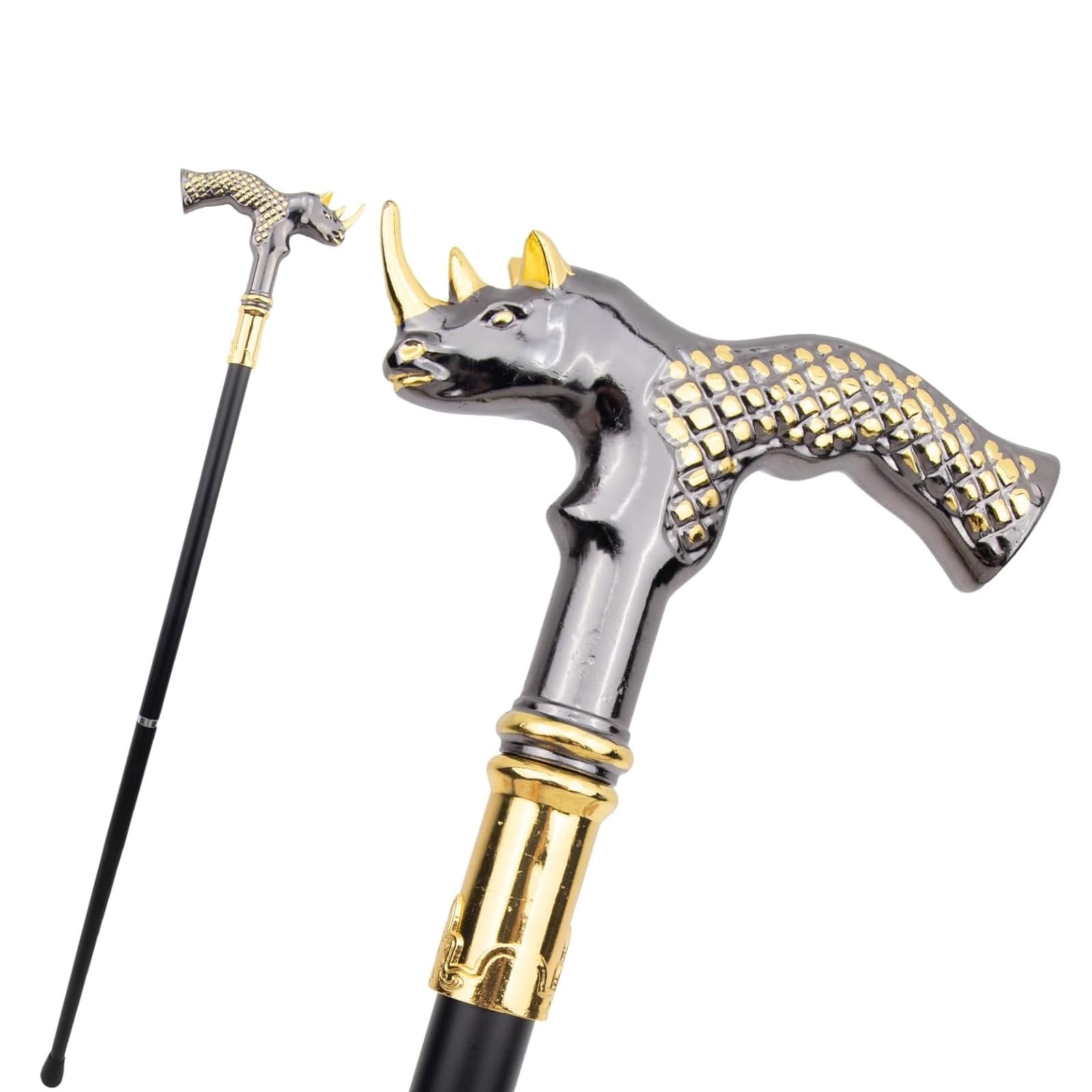 Bastón con Empuñadura en Forma de Cabeza de Toro, Color Negro y Dorado, Bastón de Lujo para Hombres y Mujeres, Resistente Capacidad de Carga De 227 Kg Mango Ergonómico de 91 Cm