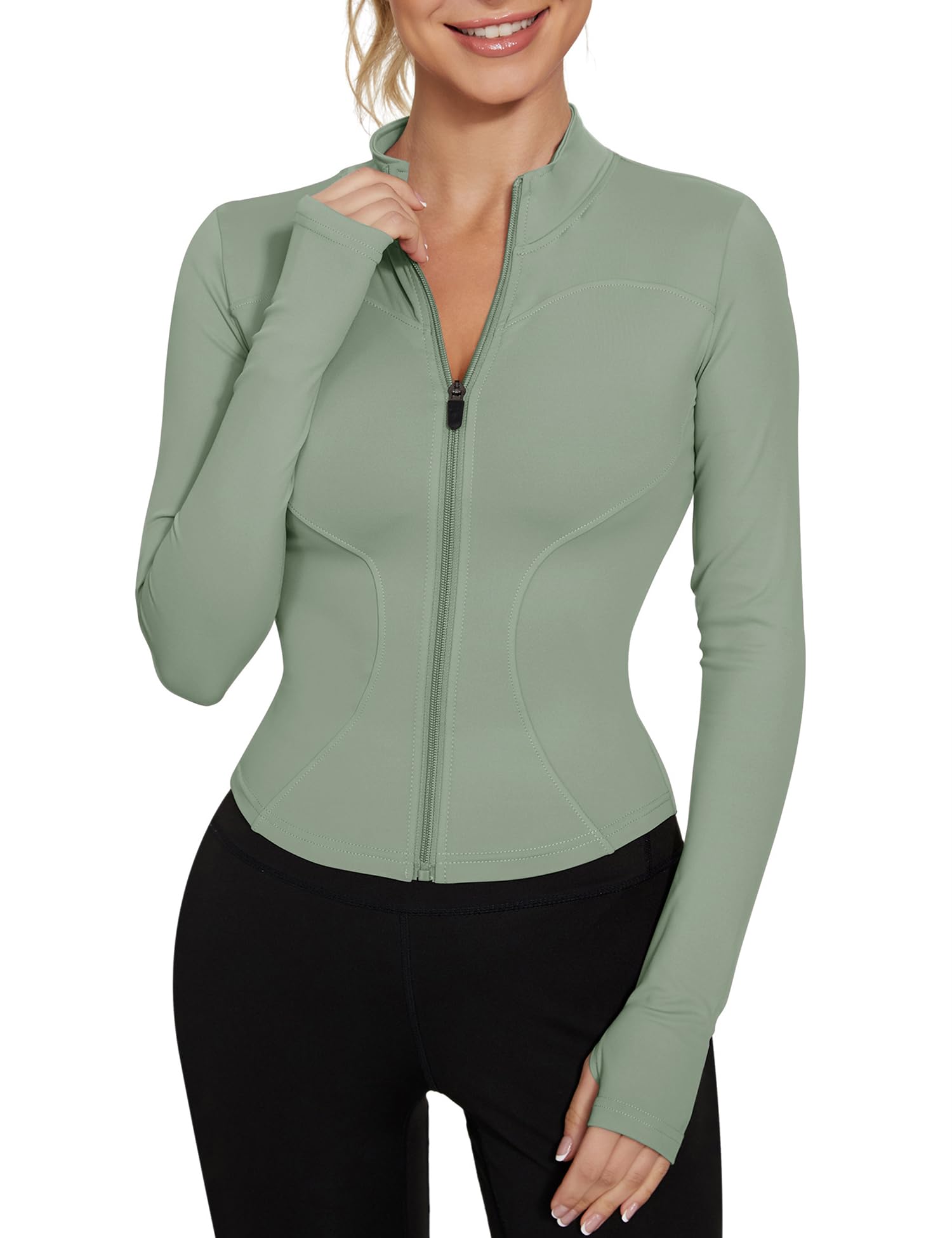 IECCP T-Shirt Damen Gym Top Sport Oberteil Yoga Langarm Crop Sportshirt Leicht Fitness mit Halbem Reißverschluss und Daumenloch