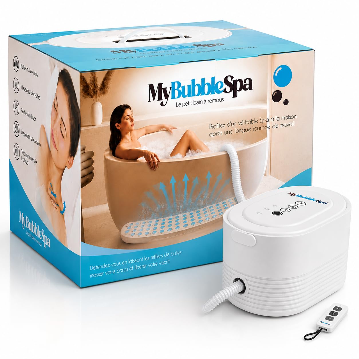 My Bubble SPA – Alfombrilla de Baño SPA de Burbujas Silenciosa | Masaje Relajante en Casa | Aire Calentado e Intensidad Ajustable | Ventosas Antideslizantes | Mando a Distancia y Cojín Incluidos