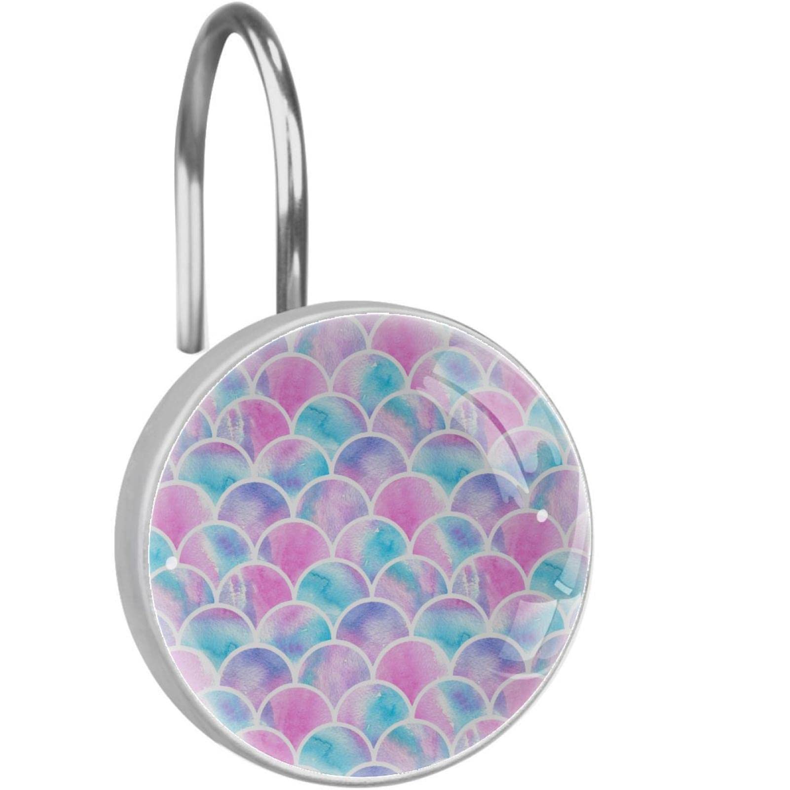 Crochets pour rideau de douche motif écailles en acier inoxydable rose