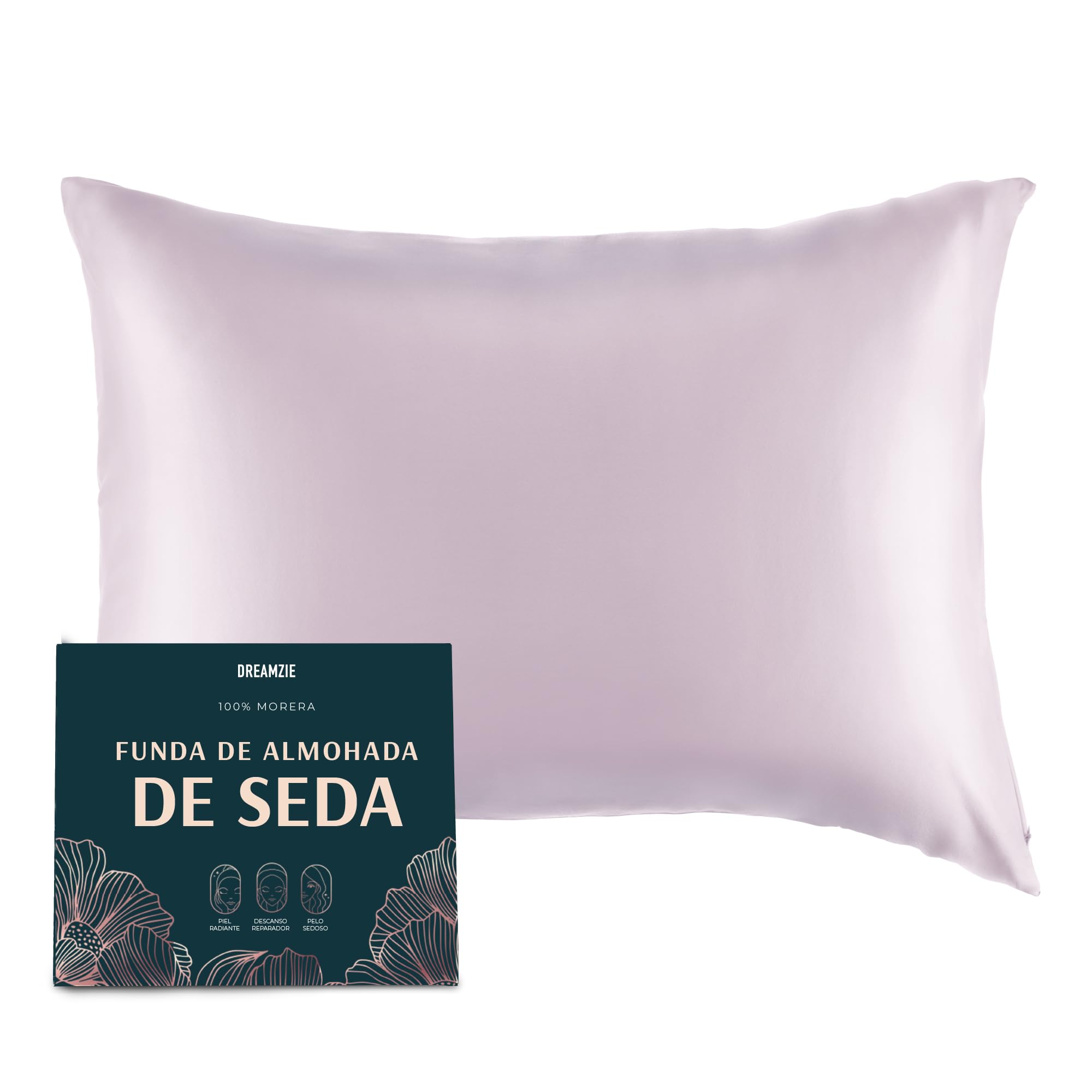 DREAMZIE Doble Cara 100% 19 mm Funda de Almohada de Seda Pura de moras para la Salud del Cabello y la Piel Funda, de Almohada con Cremallera Oculta, 1 Pieza, 50x70 cm, Lila OEKO-TEX STANDARD 100