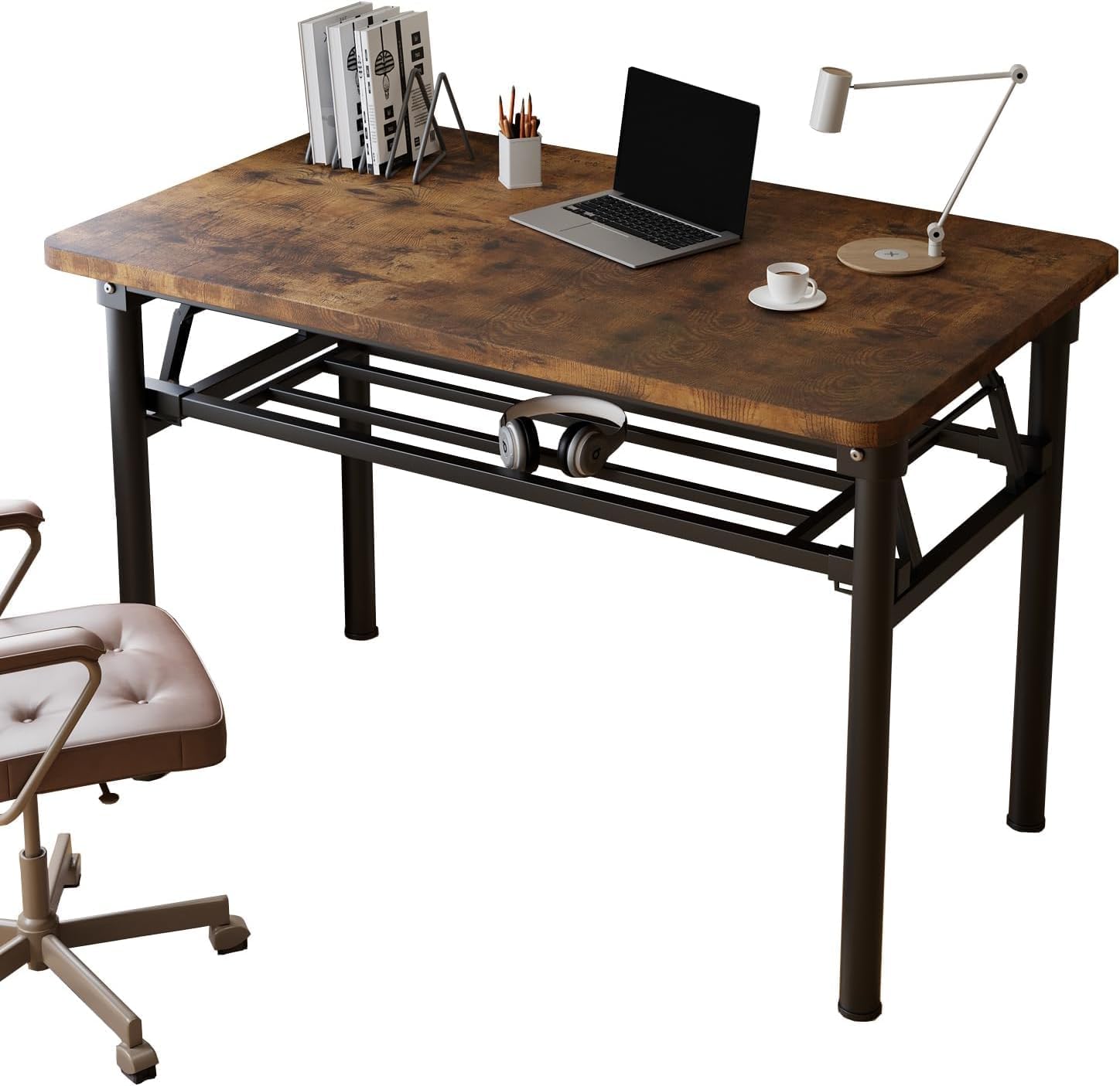 Folding Desk, 39.4" Foldable Desk for Small Spaces - Space Saving Folding Computer Desk, Portable Compact Design for Home Office, Bedroom, Dorm & Apartment, No Assembly Required