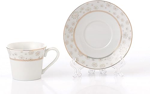 Miniatura 4 de WORLD GIFTS Elegante juego de taza y platillo de porcelana duradera y colorida - 2 oz. Dorado, juego de 6,
