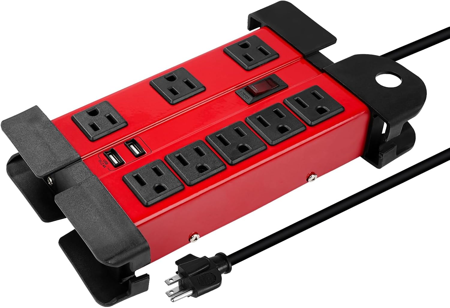 ZPSHYD 8 Outlet Power Strip with USB & 6ft Cord - Heavy Duty 15A 1875W Surge Protector Power Strip, Red Black Industrial Grade with 2 USB Ports for Home, Office, Garage