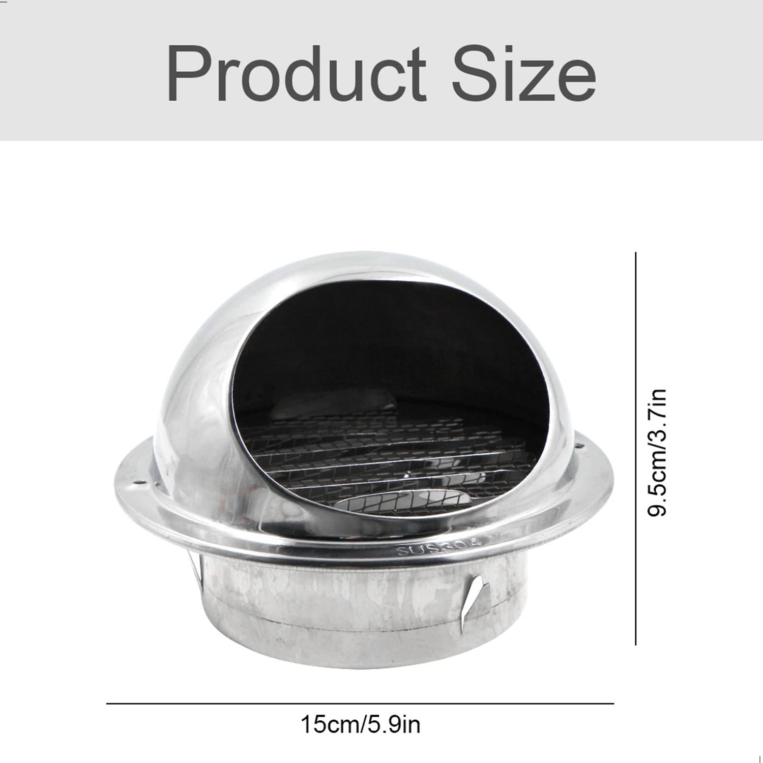 Stainless Steel Exhaust Hood Round Openings (Round Pipe Connection Diameter 100 mm) Weather Protection Grille - Image 2