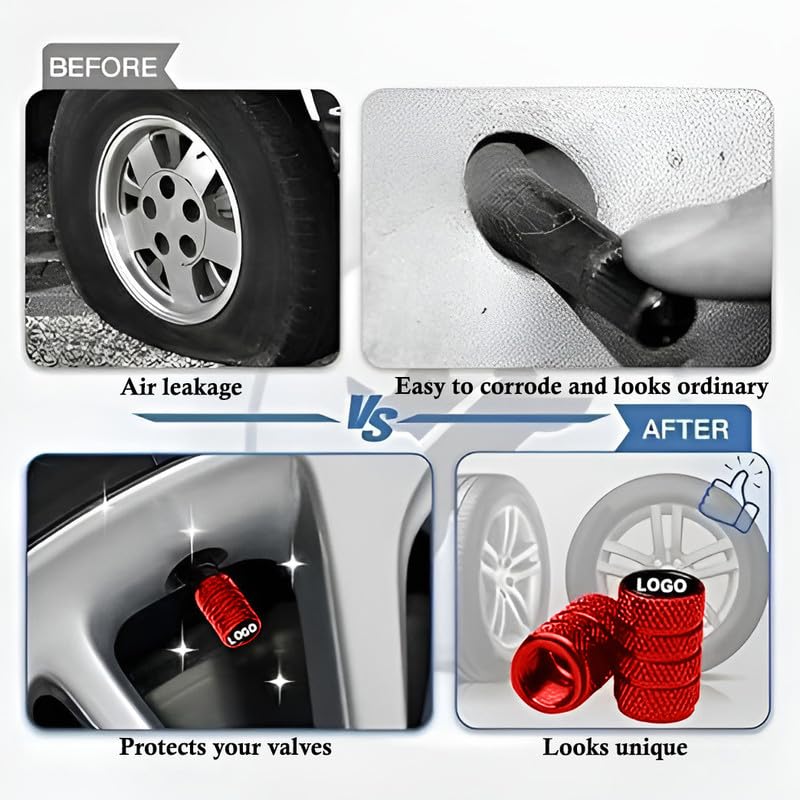 Image of CONTACTS Compatible with Mahin-dra 4pcs Red Car Tire Valve Stem Caps, Universal Wheel Air Dust Covers, Aluminum Tyre Rim Ventil Accessories