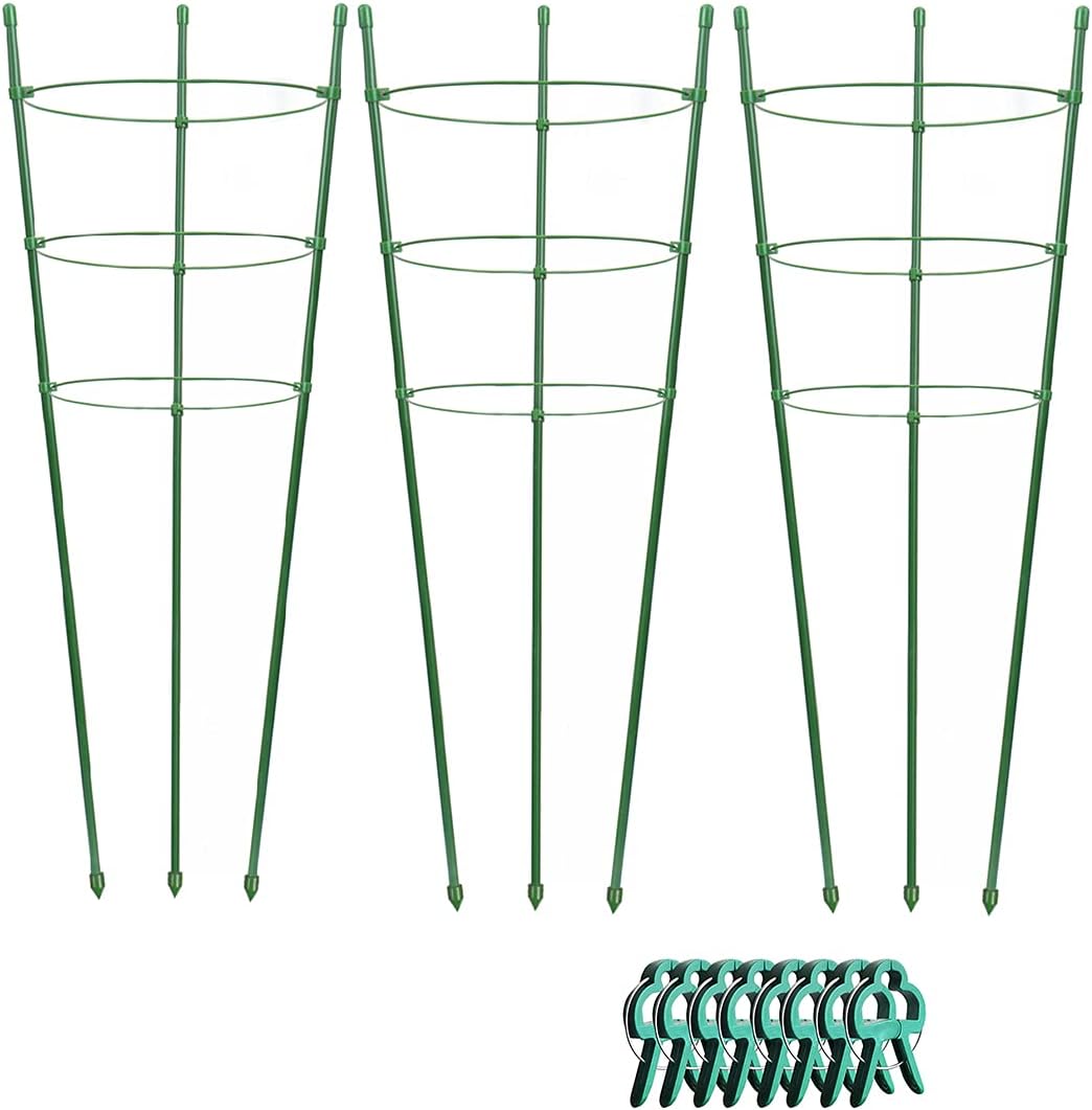Alliico Plant Support Cages for Climbing Plant Upgrade 30" Flower Tomato cage with Stand Stakes and Stable Support Rings, 3 Pack with 12 Clips (30")