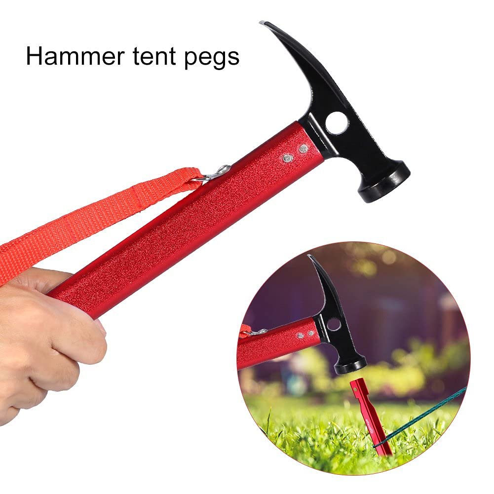 Yosoo Maillet Marteau pour Piquet De Tente Extracteur Outil Multifonctionnel Accessoire Tente pour Camping Randonnée (Couleur : Rouge)