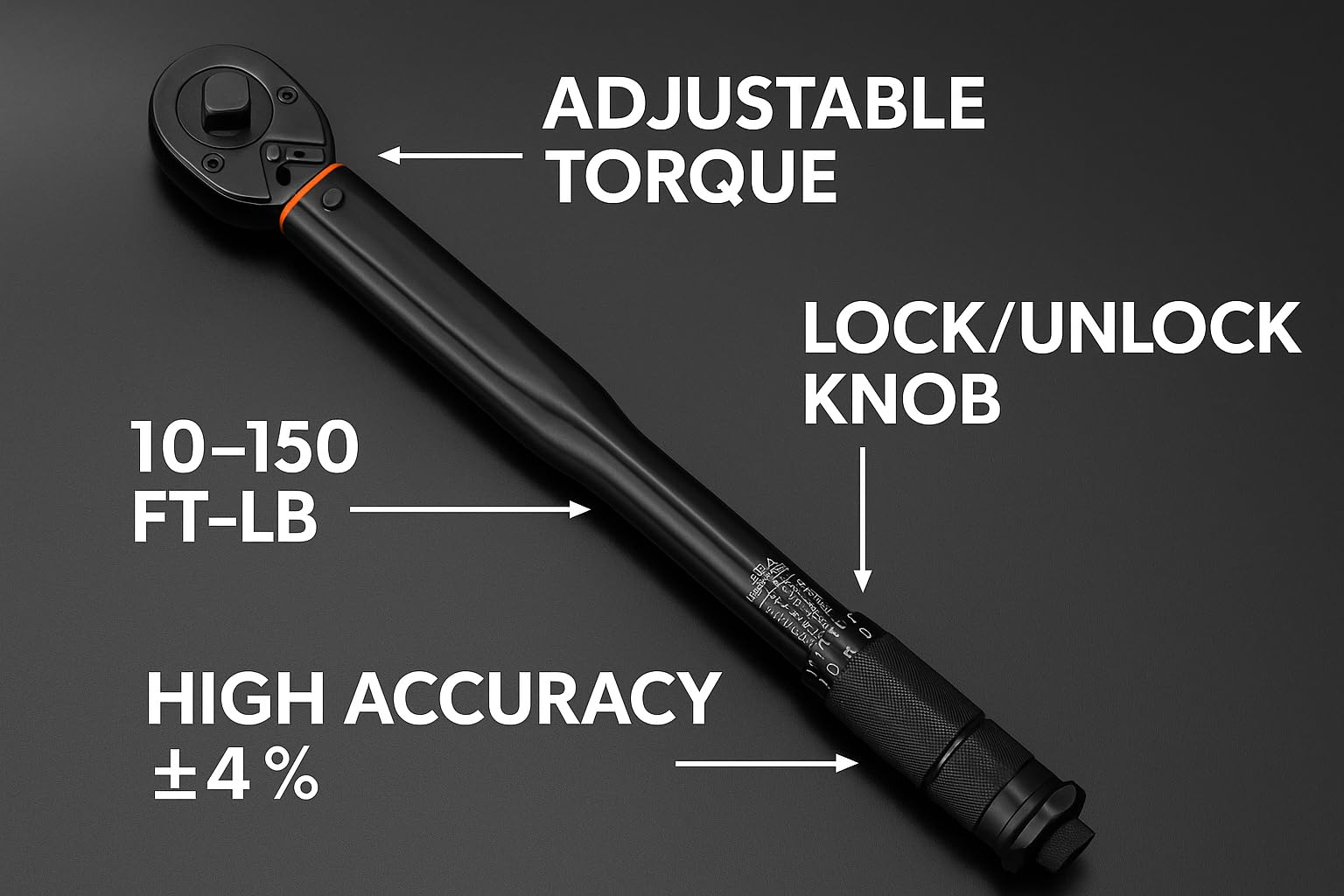 HUPLA 1/2" Drive Click Torque Wrench (10–150 Ft-Lb / 28–210 Nm) | Dual Range Micrometer Adjustable Ratchet Wrench for Car, Bike & Industrial Use | Torque Tool with Storage Case - Fixed Square 4