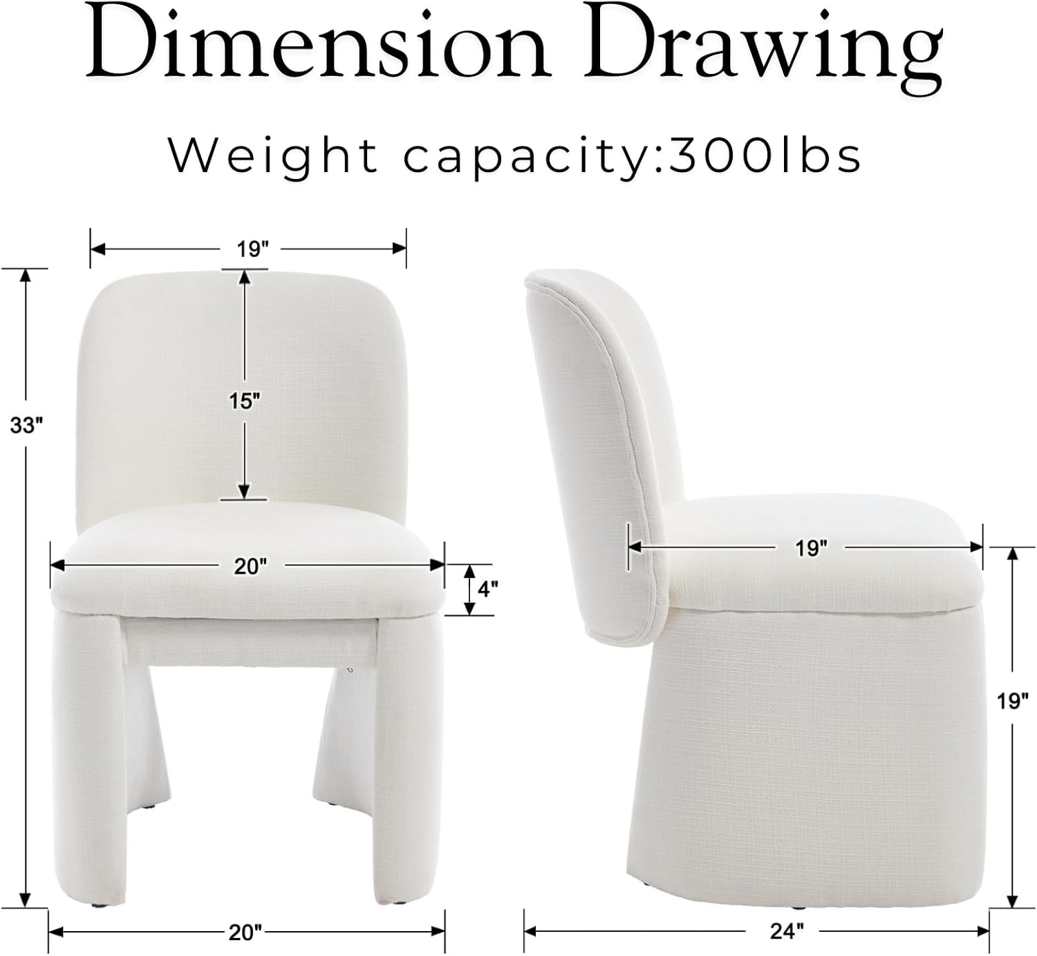 Modern Upholstered Dining Chairs Set of 2, Barrel White Linen Fabric Chairs with Wood Leg, Comfy Vanity Chair Side Chair with High Back for Dining Room Kitchen Living Room Reading Space