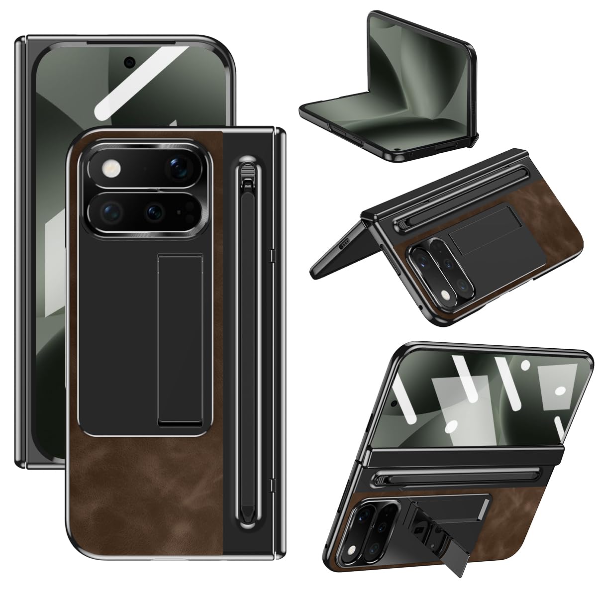Coque Google Pixel 11 Pro Fold avec support rétractable et porte-stylet antichoc café - 8