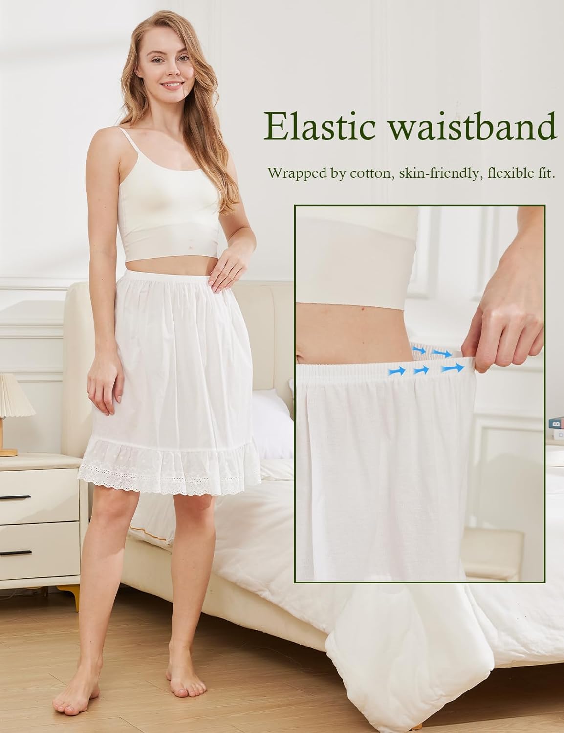 BEAUTELICATE Half Slip 100% Cotton Vintage Underskirt with Lace Embroidery - Image 4