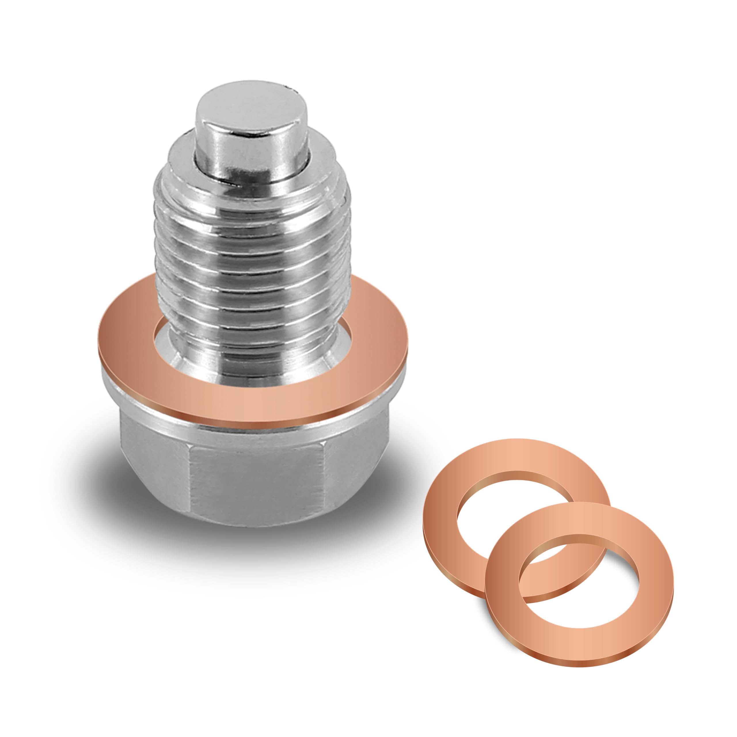 M14 x 1.5 Magnetic Stainless Steel Oil Drain Plug, Sump Drain Nut Bolt with 3 Copper Crush Washer Kit Compatible with Most Ford, Hyundai, KIA and