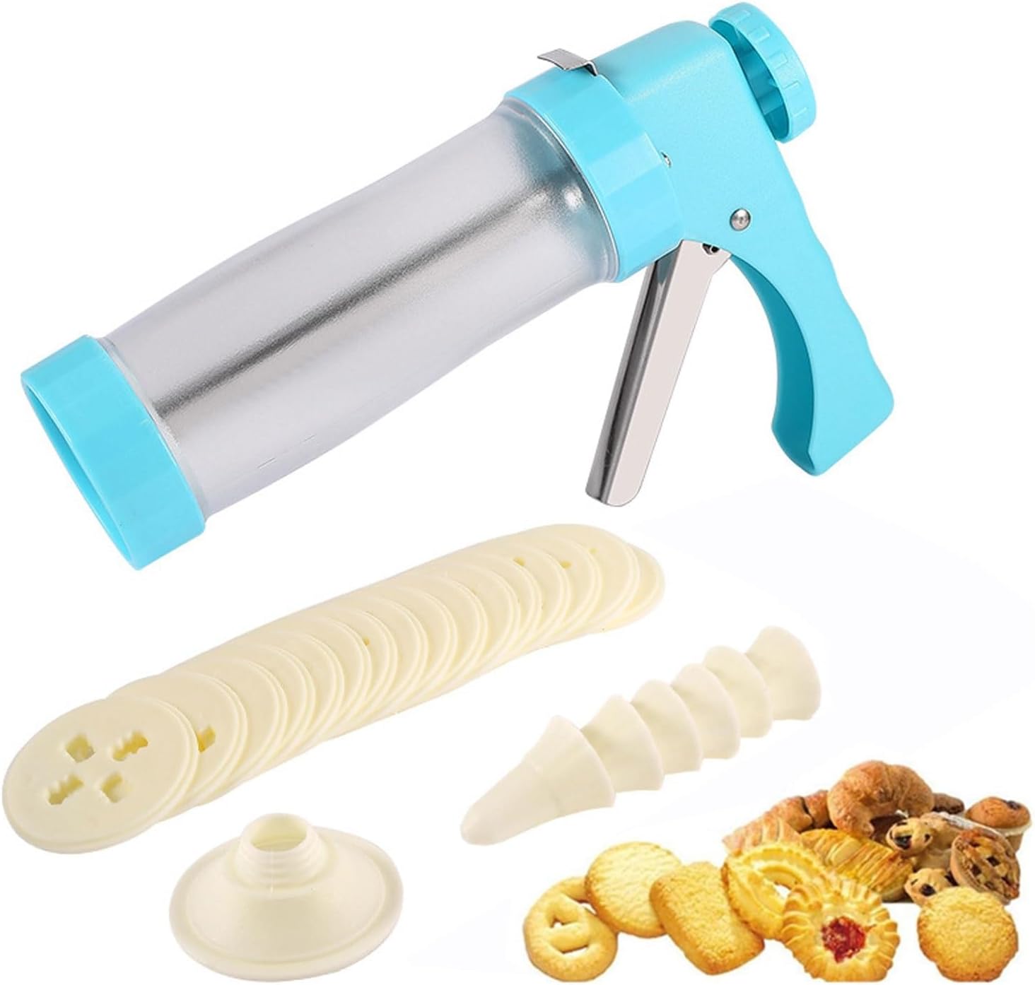 Cookie Press Machine with 6 Nozzles & 16 Stencils, Easy-Use Baking Tool for Shaped Cookies Cakes, Thickened ABS Material & Comfort Handle Purple