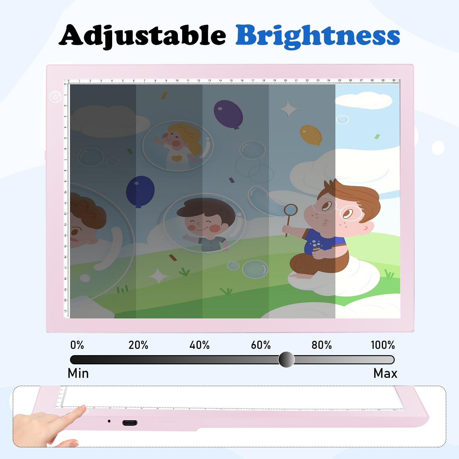KIVOTAC Bloc lumineux rechargeable A4, boîte lumineuse LED portable ultra fine à intensité variable alimentée par piles pour le désherbage du vinyle, les croquis, le dessin, le traçage et l'art