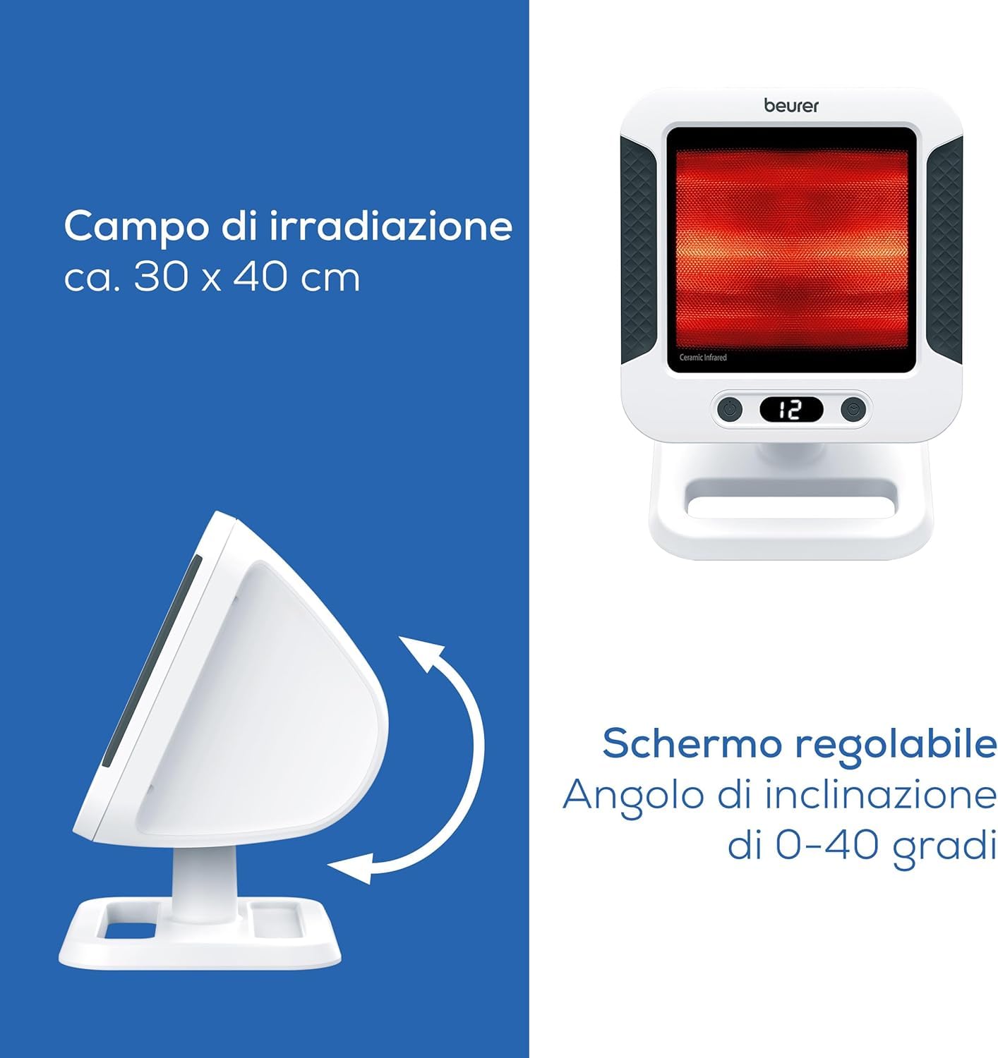 Beurer Lampada Termica a Raggi Infrarossi Il 60 XL con Timer, Spegnimento Automatico e Copertura In Vetroceramica per Calore Benefico che Può Aiutare ad Alleviare Raffreddori e Contratture Muscolari