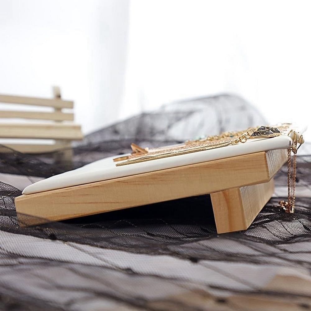 Solid wood beveled jewelry rack necklace display tray, Pendant Long Chain display board, jewelry store trade selling display stand counter prop (white (large))