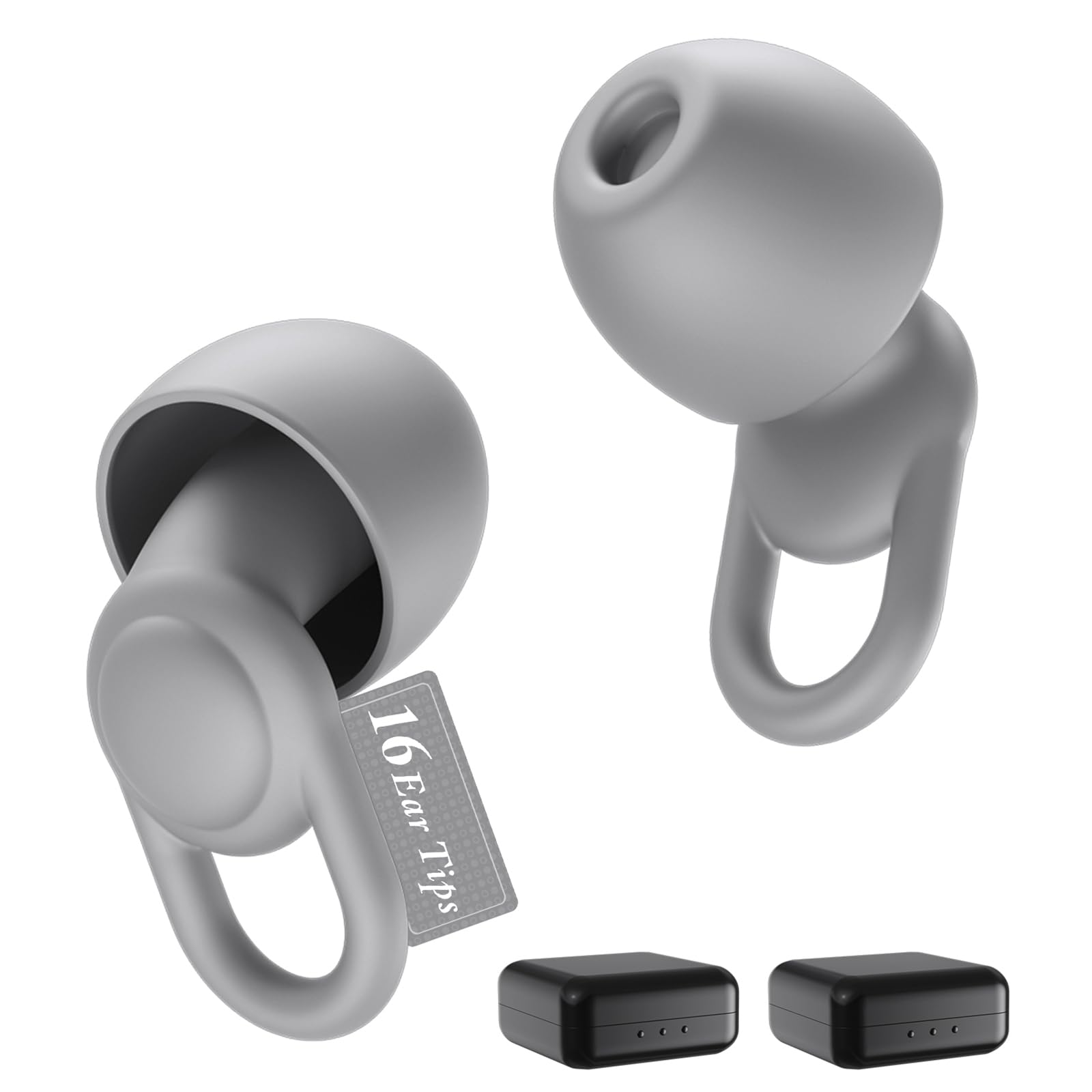 Tapones de silicona para reducción de ruido, reutilizables, suaves y cómodos para dormir, sensibilidad al ruido y vuelos, 16 almohadillas en XS/S/M/L, con 2 cajas de viaje, cancelación de ruido de 33