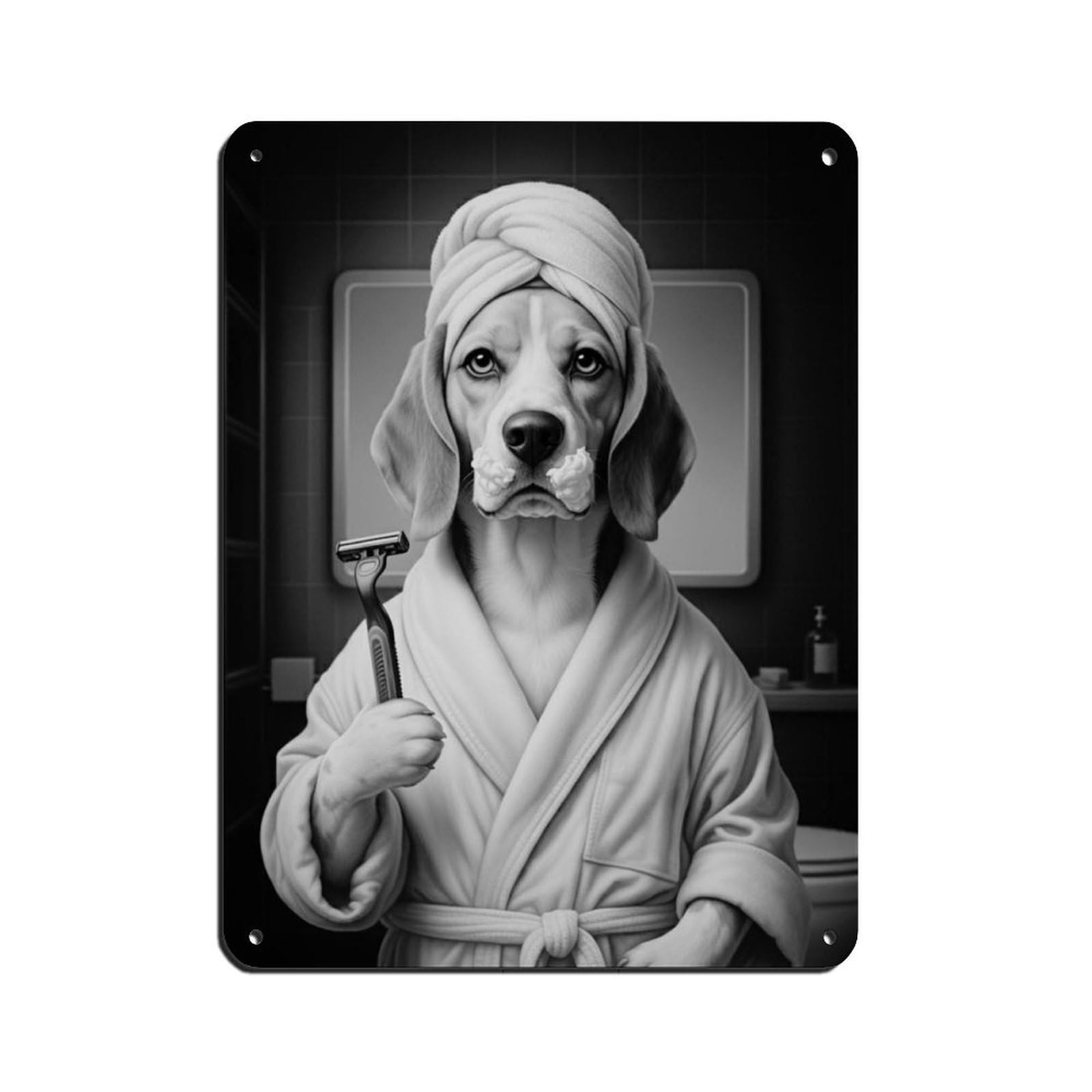 Beagle Dog Bathroom Art Shaving with Razor Tin Sign Vintage Metal Pub Club Cafe Bar Home Wall Art Decoration Poster Retro 12x16inch(30x40cm)