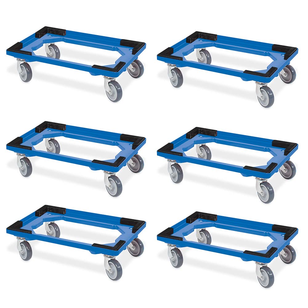 BRB 6 Transportroller für 600x400 mm Drehstapelbehälter, offen, gr. Gummiräder, blau