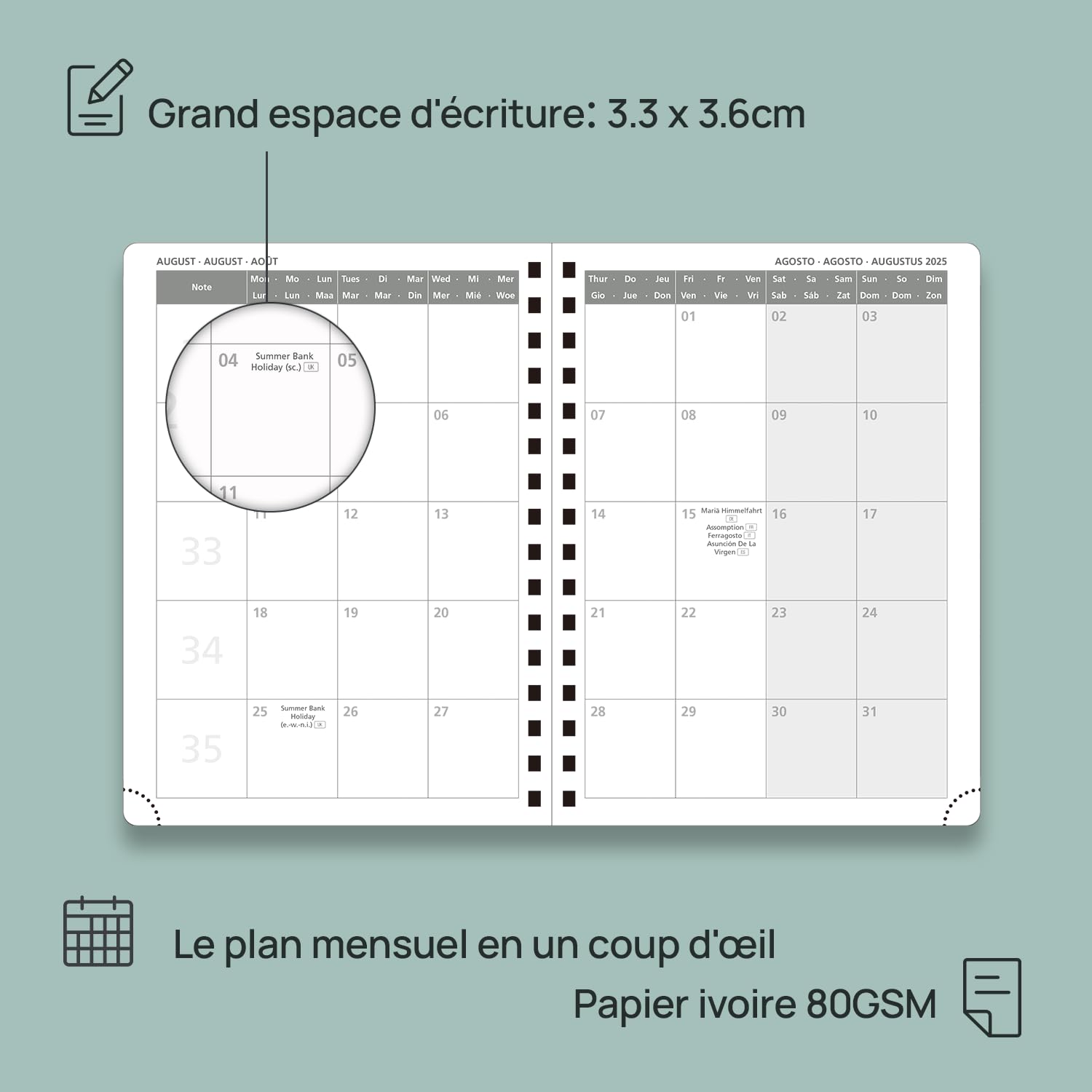 Agenda Scolaire 2023-2024 POPRUN – 17 Mois (août 2023 à Déc 2024), 25.5x21.5 Cm – Semainier Vertical, Spirale, Papier 80 G/m² FSC