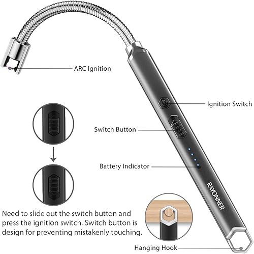 Miniatura 2 de RAYONNER Encendedor eléctrico encendedor de velas recargable USB encendedor largo cuello flexible (rosa)