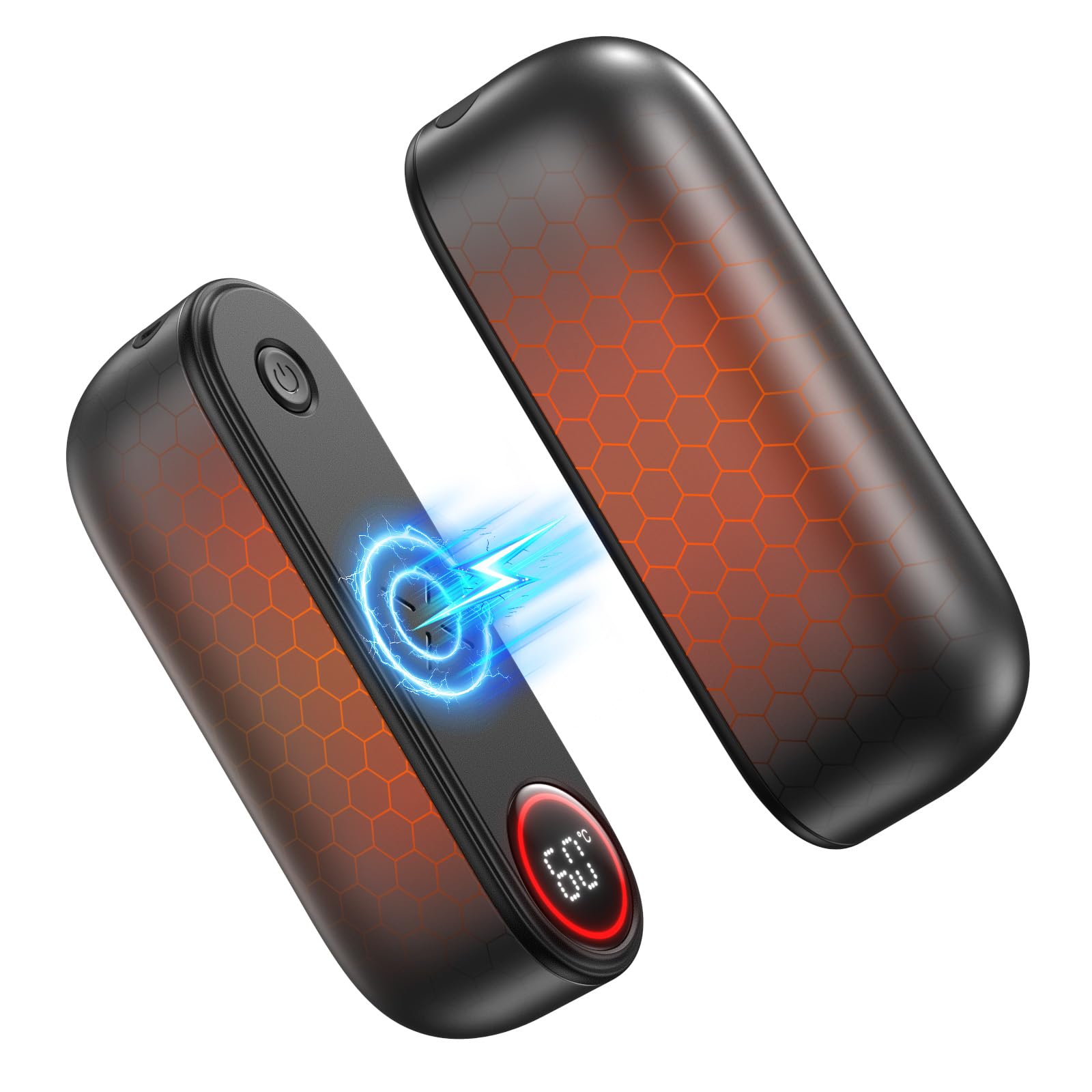 SUPPOU Scaldamani Ricaricabili Magnetico 2 in 1,5000 mAh*2 pezzi, Scaldamani Elettrico,3 Livelli di Calore,Fino a 60℃,Portatile USB-C, Calore per Campeggio,Sci,Escursioni,Caccia,Golf,Regalo